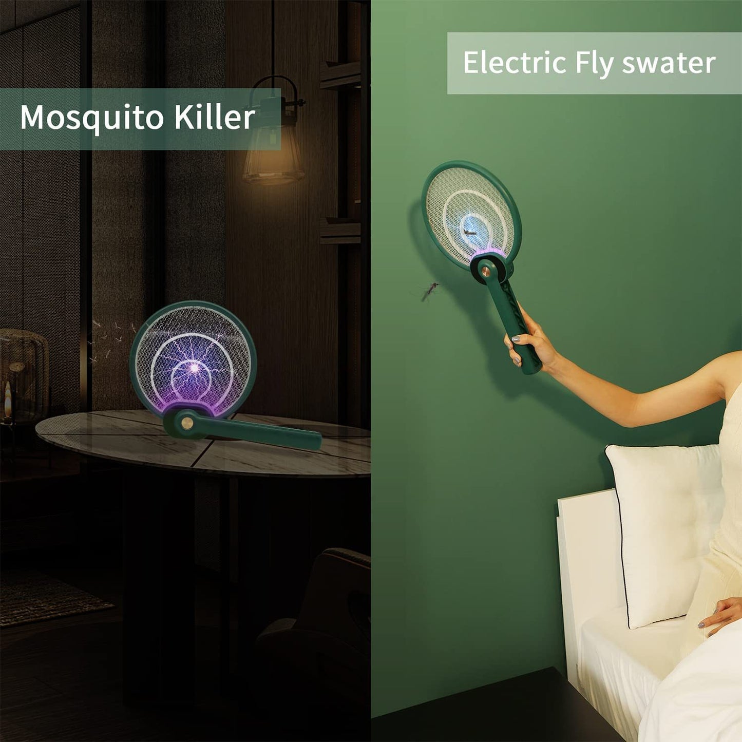 Mosquito Killer,Foldable Fly Swatter Bug Zapper Lamp,Racket 2 in 1,Auto-On Attract to Zap Flying Insects