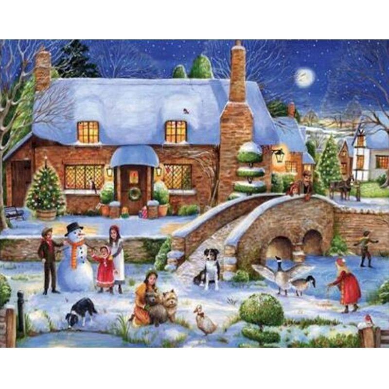 Christmas DIY Snow scenery Oil Painting By Numbers for Canvas Home Decor