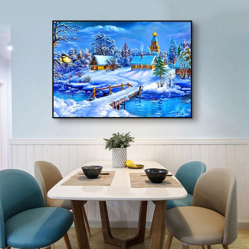 DIY 5D Diamond Painting House Diamond Embroidery Winter Snow Scenery Full Square/Round