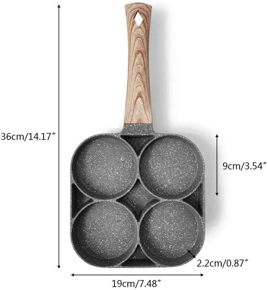 4 Hole Omelet Pan for Burger Eggs Ham Pancake Maker Wooden Handle Frying Pot Non-Stick Cooking Breakfast