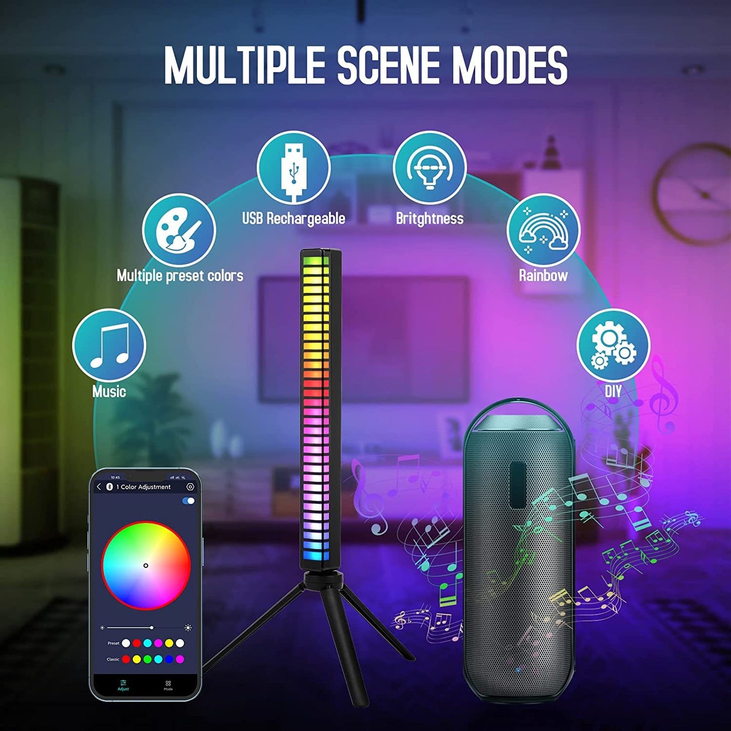 RGB Sound Control Music Pickup Rhythm Lights with APP & Built-in Battery